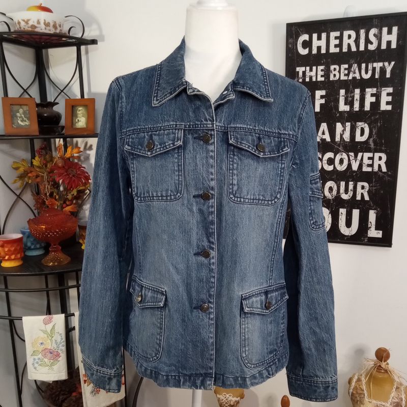 Crazy Horse Large Women&#39;s Cotton Button Up Denim Jean Jacket