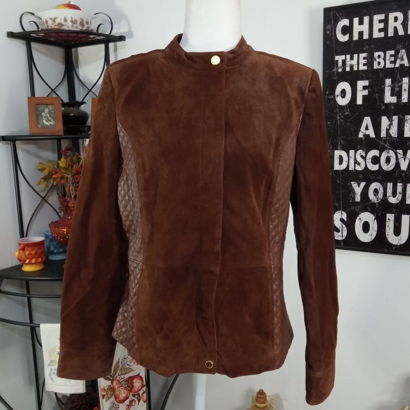 Isaac Mizrahi Live! Sz 6 Small Women&#39;s Brown Zip Up Leather Coat Jacket