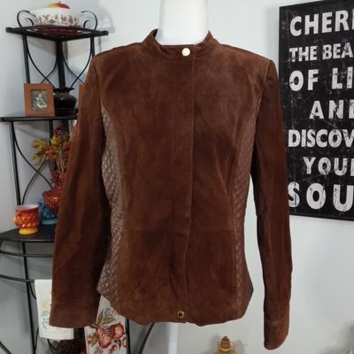 Isaac Mizrahi Live! Sz 6 Small Women&#39;s Brown Zip Up Leather Coat Jacket