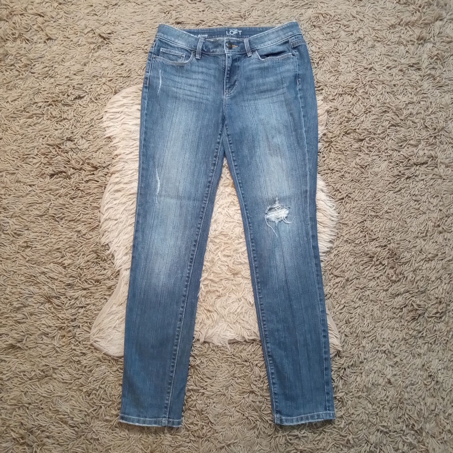 LOFT 6 Women&#39;s Modern Skinny Distressed Mid Rise Denim Stretch Jeans