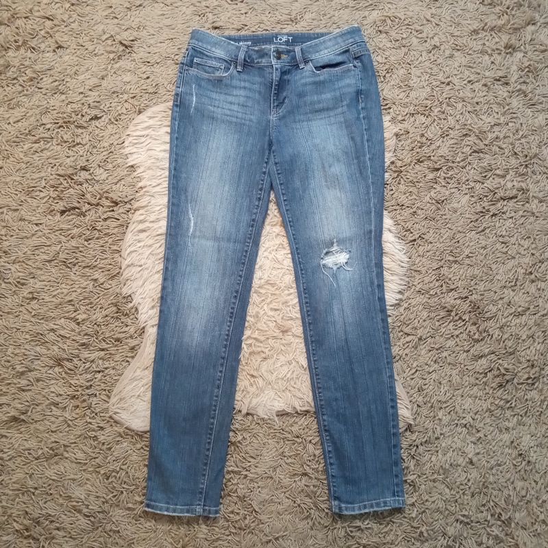 LOFT 6 Women&#39;s Modern Skinny Distressed Mid Rise Denim Stretch Jeans