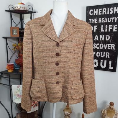 Anne Klein Sz 16 XL  Women&#39;s Gold Tweed Button-Up Blazer Jacket