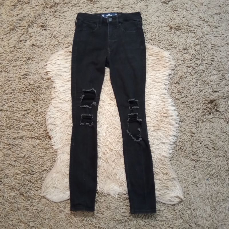 Hollister 00R Women&#39;s Jrs Black High Rise Super Skinny Distressed Stretch Jeans