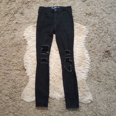 Hollister 00R Women&#39;s Jrs Black High Rise Super Skinny Distressed Stretch Jeans