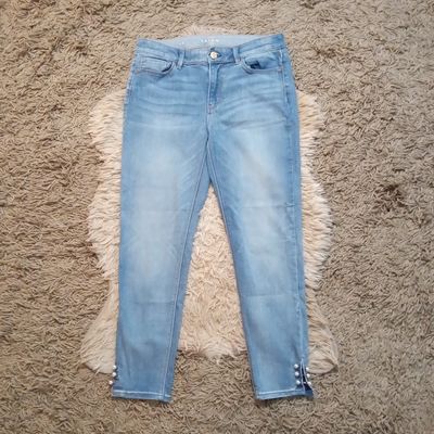 White House Black Market Sz 4 Women&#39;s Beaded Ankle Skinny Mid Rise Crop Jeans