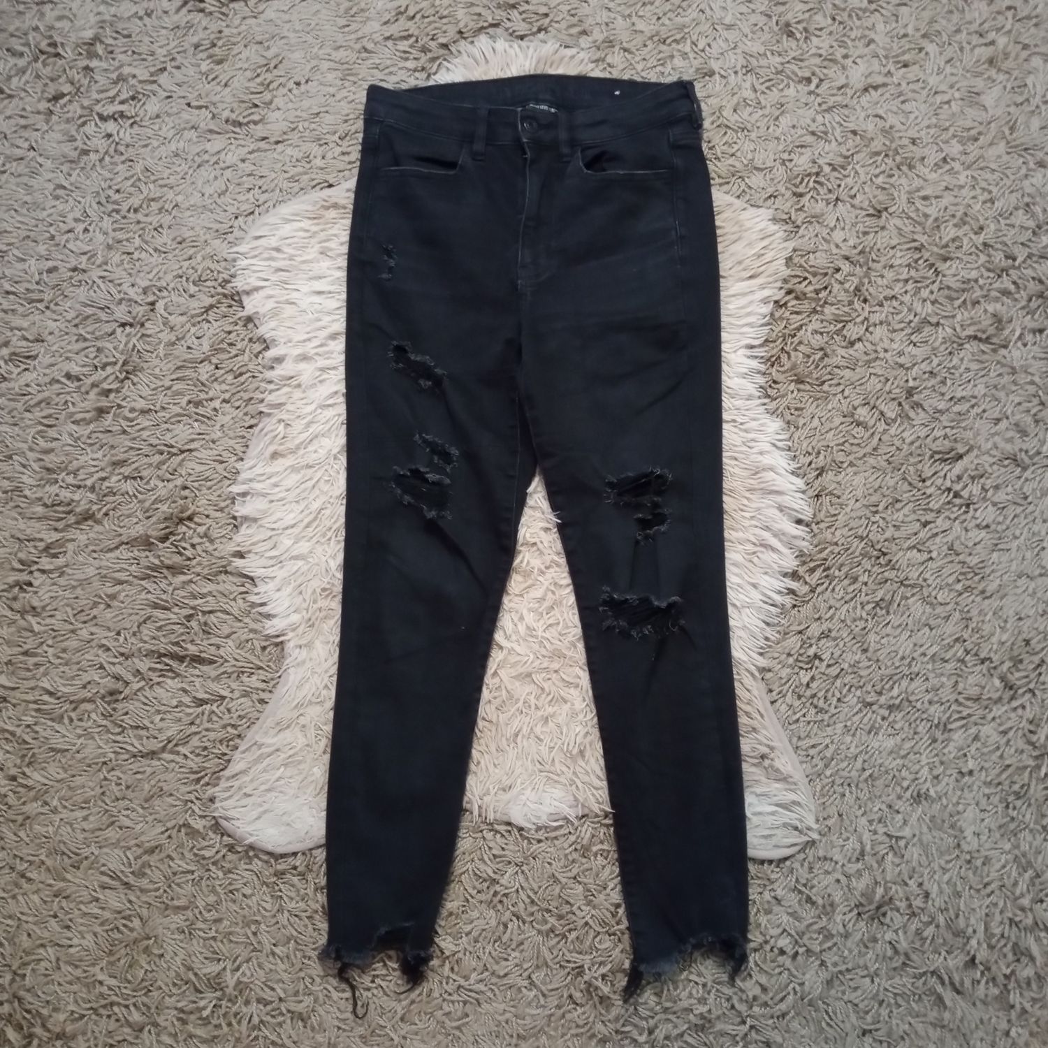 American Eagle Sz 6 Women&#39;s Black Distressed Super Hi-Rise Stretch Crop Jeggings