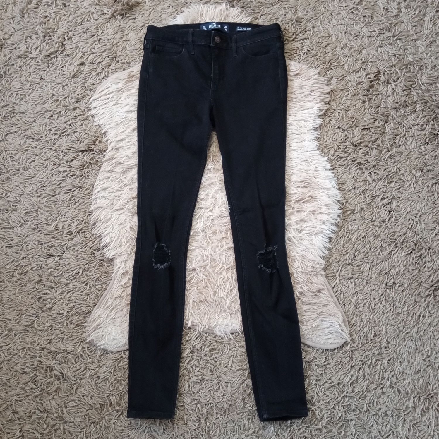 Hollister Sz 3 Women&#39;s Jrs Black Distressed Mid Rise Super Skinny Jegging Jeans