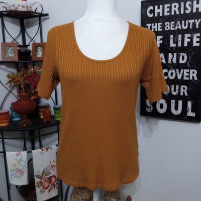 Old Navy XL Women&#39;s Baltic Amber Fitted Rib-Knit Elbow-Sleeve T-Shirt
