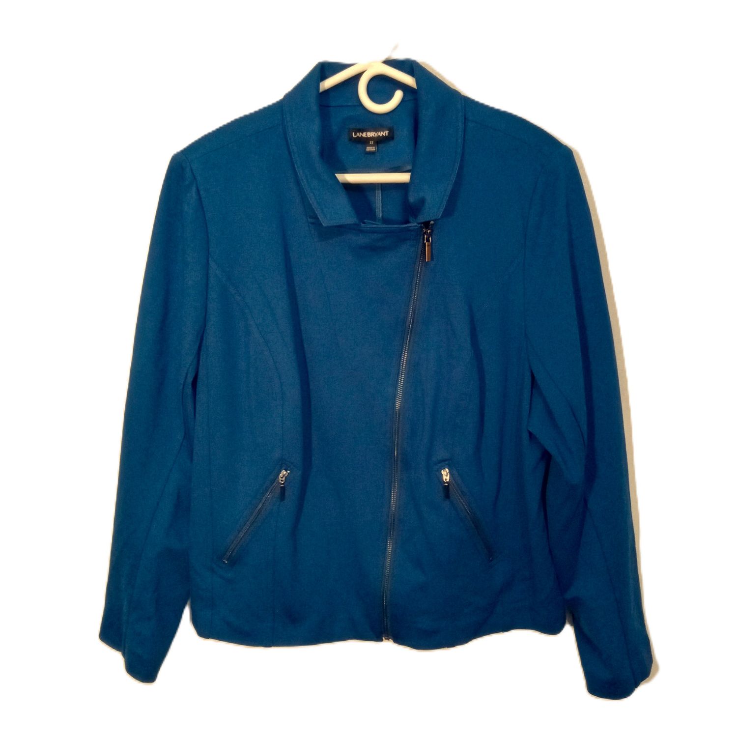 Lane Bryant 22 Women&#39;s Blue Knit Asymmetric Knit Front Zip Jackets