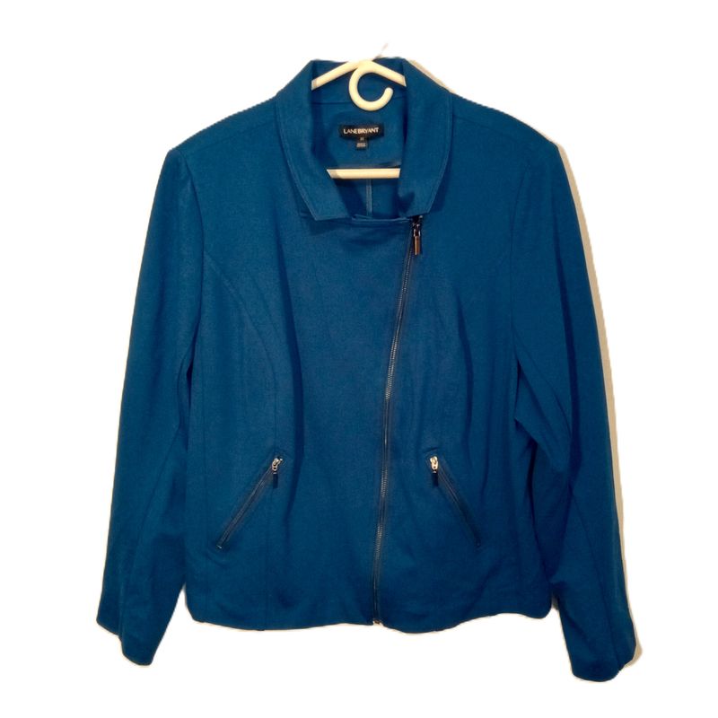 Lane Bryant 22 Women&#39;s Blue Knit Asymmetric Knit Front Zip Jackets