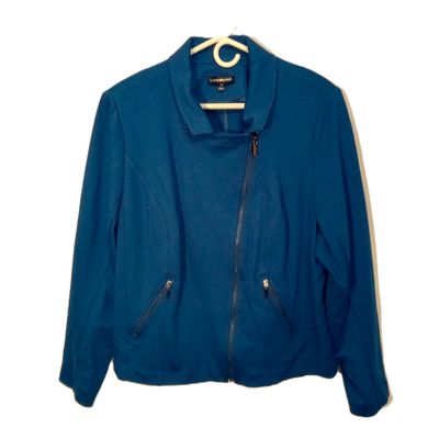 Lane Bryant 22 Women&#39;s Blue Knit Asymmetric Knit Front Zip Jackets