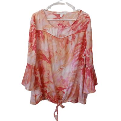 NEW! Juniper &amp; Lime XL Women&#39;s Coral Tie-Waist 3/4 Sleeve Tunic Blouse