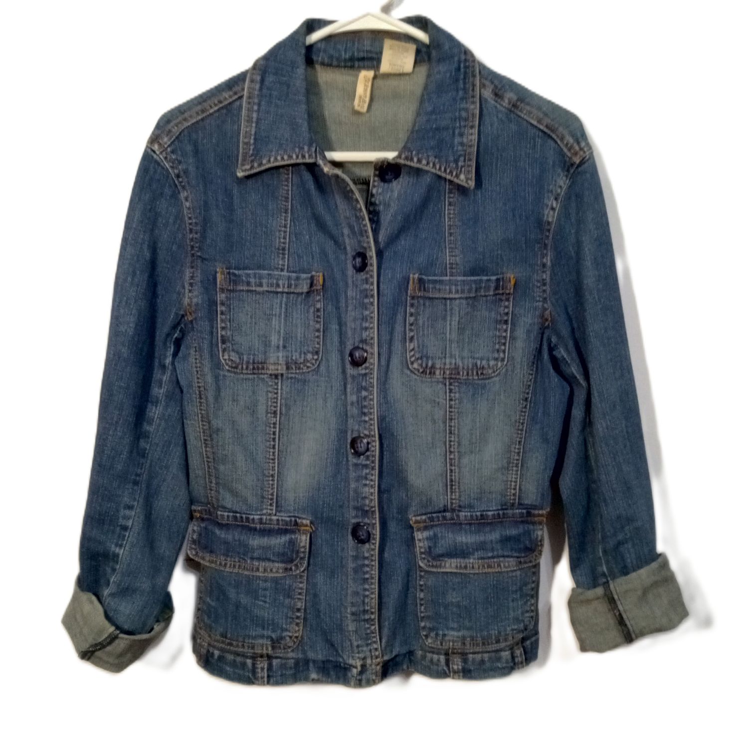 St. John&#39;s Bay Large Women&#39;s Cotton Blend Button Up Denim Jean Jacket