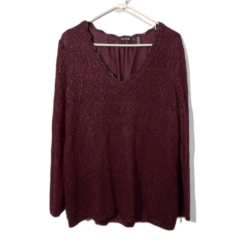 Nic + Zoe XXL Women&#39;s Burgundy Metallic Knit Lined Plus Size Sweater