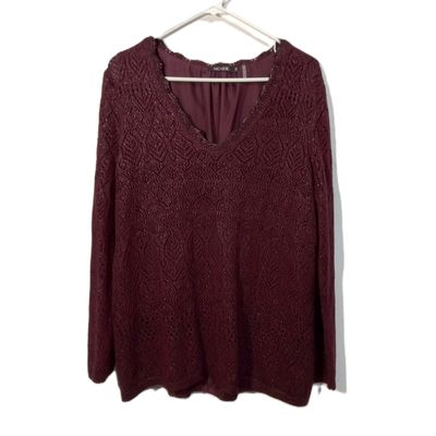 Nic + Zoe XXL Women&#39;s Burgundy Metallic Knit Lined Plus Size Sweater