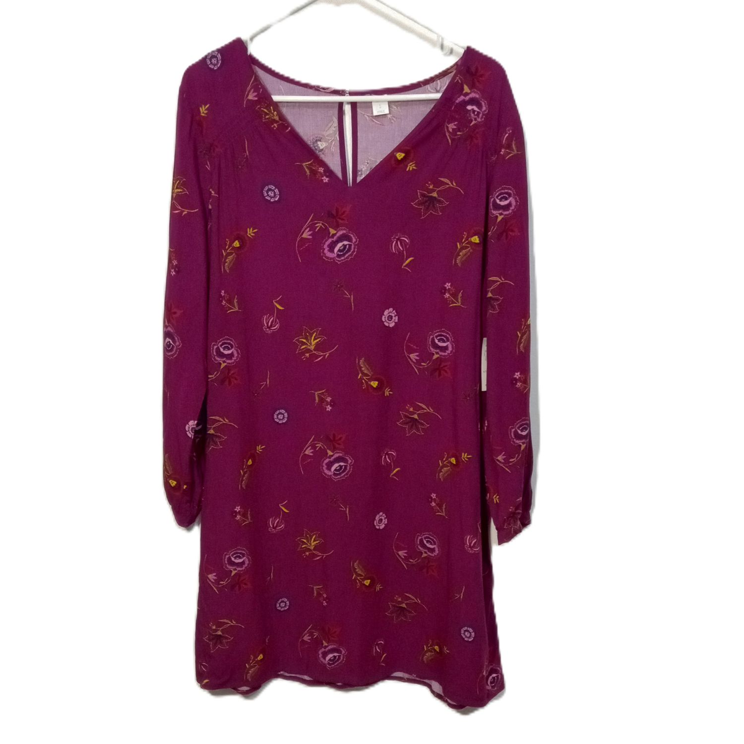 NEW! Old Navy Large Women&#39;s Rayon Burgundy Floral V-Neck Dress