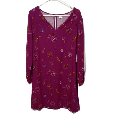NEW! Old Navy Large Women&#39;s Rayon Burgundy Floral V-Neck Dress
