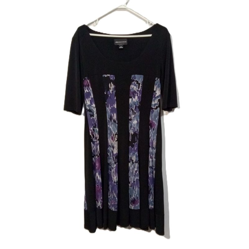 Connected Apparel 14 Large Women&#39;s Black Short Sleeve Midi Dress