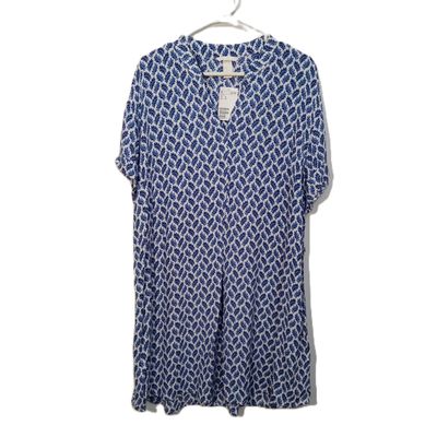NEW! H&amp;M Sz 10 Medium Women&#39;s Blue &amp; White Leaf Print Tunic Shift Dress