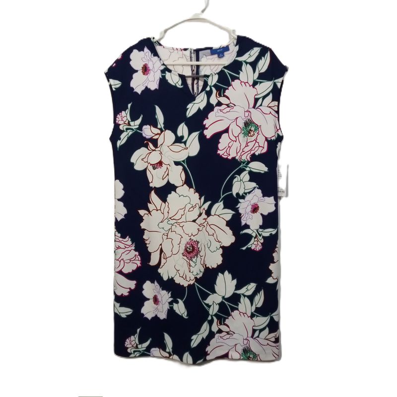 NEW! Apt. 9 Medium Women&#39;s Blue Floral Knee Length Sleeveless Shift Dress