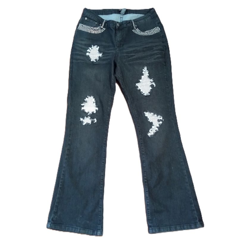 Ashley Stewart Sz 12 Women&#39;s Black Bootcut Sequin Studded Jeans