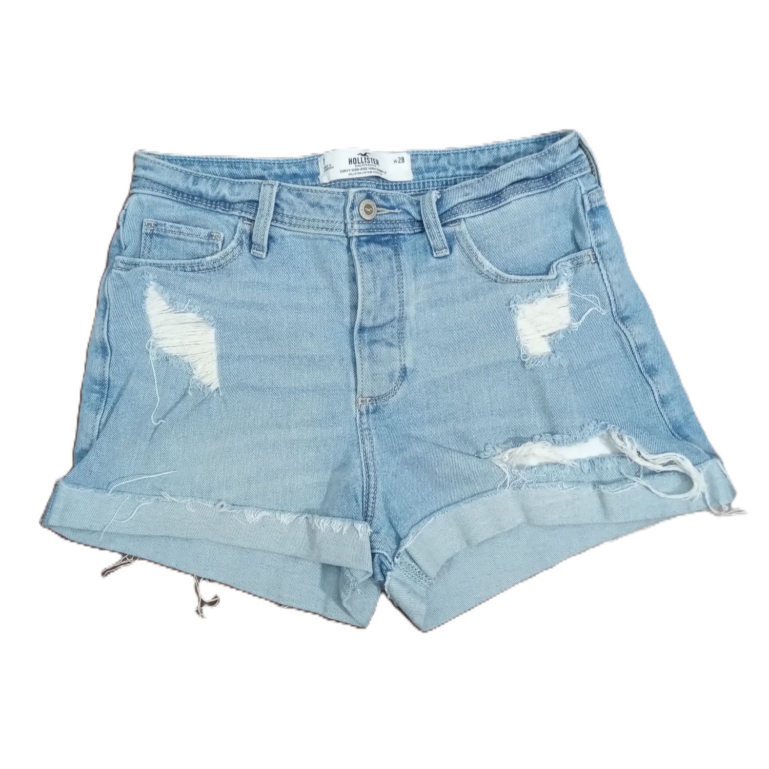 Hollister Sz 7 Women&#39;s Curvy High Rise Midi Distressed Mom Shorts