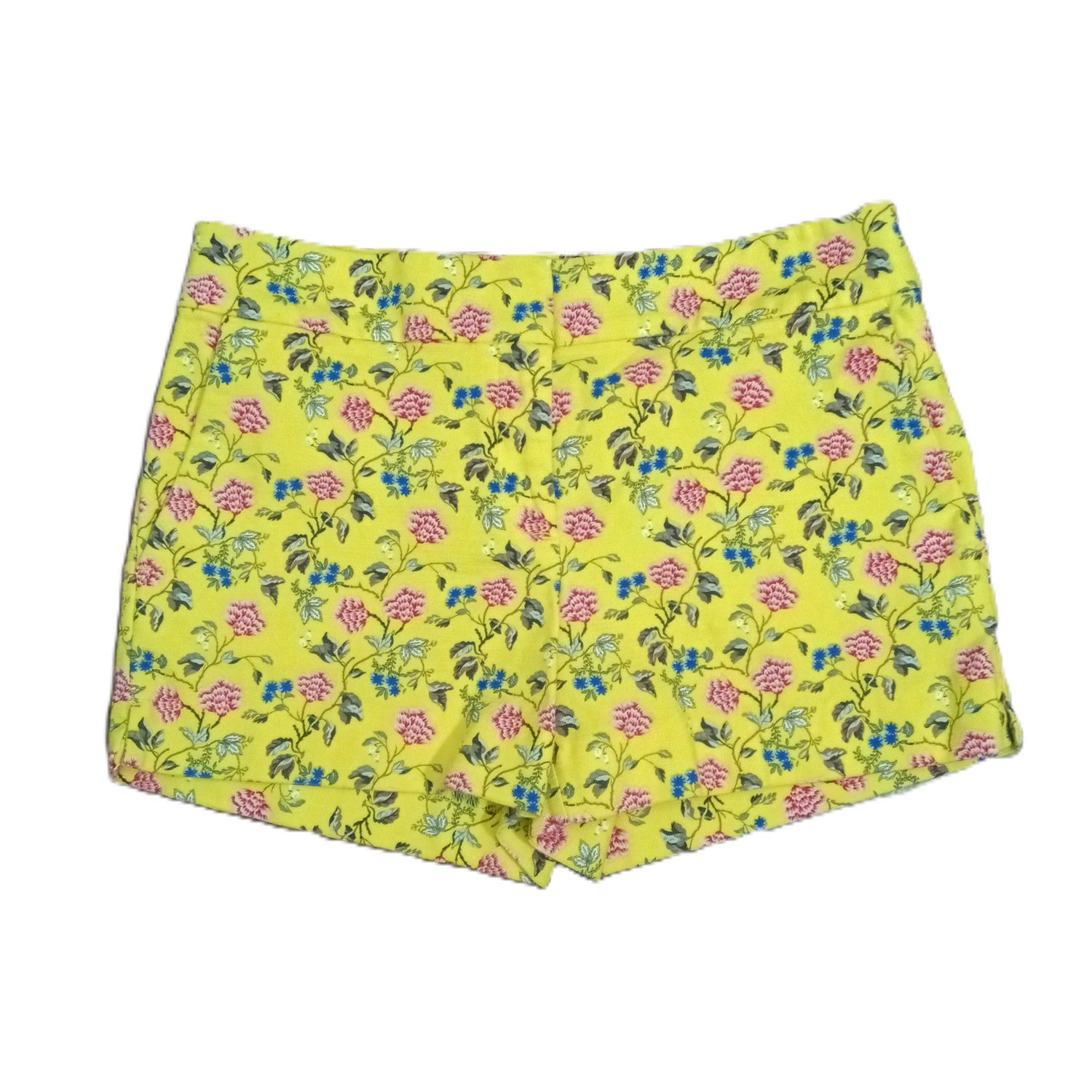 LOFT Sz 4 Women&#39;s Yellow Floral The Riviera Mid Rise Cotton Stretch Shorts