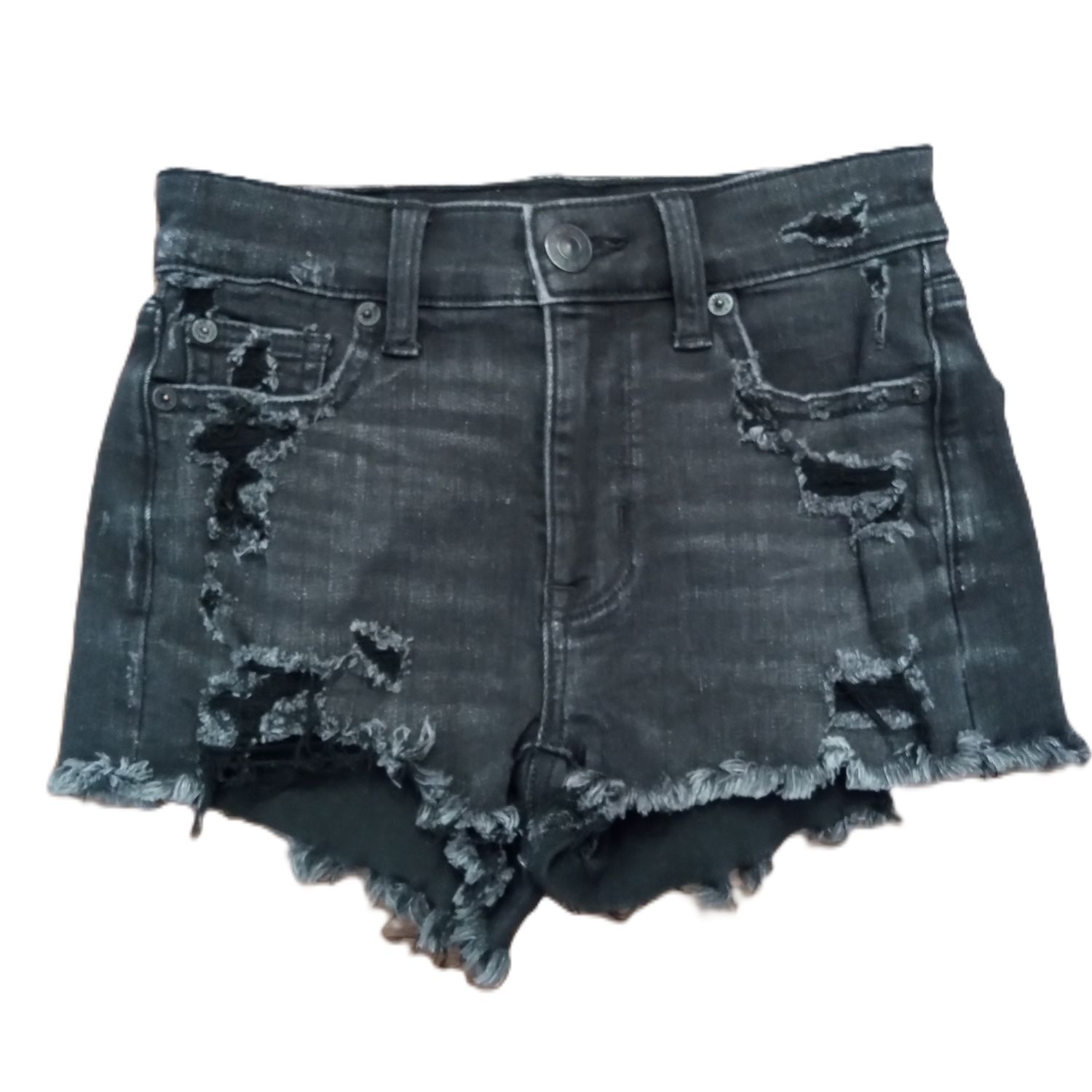 American Eagle 00 Women&#39;s Jrs Black Distressed High Rise Stretch Jean Shorts