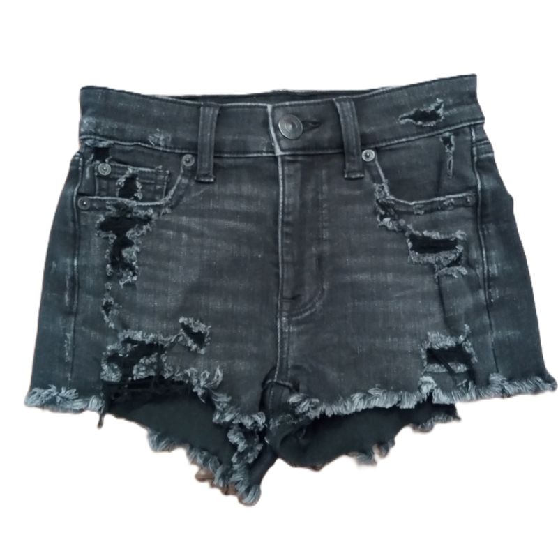 American Eagle 00 Women&#39;s Jrs Black Distressed High Rise Stretch Jean Shorts
