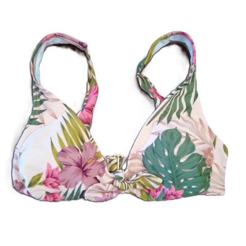 Kona Sol Medium Women&#39;s Pink Tropical Floral Bikini Swimsuit Top