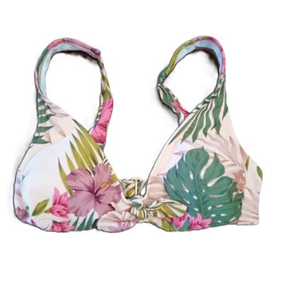 Kona Sol Medium Women&#39;s Pink Tropical Floral Bikini Swimsuit Top