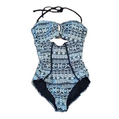 Breaking Waves Small Women&#39;s 1-PC Black &amp; White High Cut Swimsuit