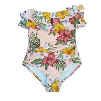 NEW! Kona Sol Large Women&#39;s Pink Tropical Floral 1-PC High Coverage Swimsuit