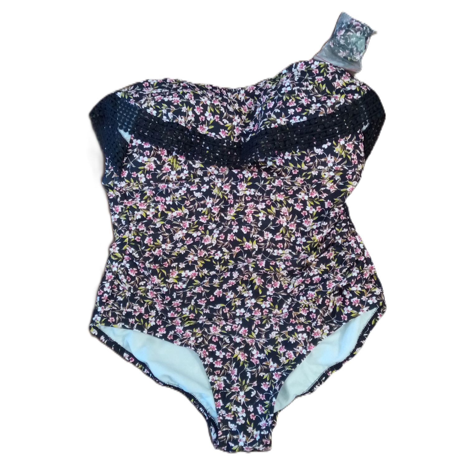 NEW! Kona Sol Large Women&#39;s Black Floral 1-PC Medium Coverage Swimsuit