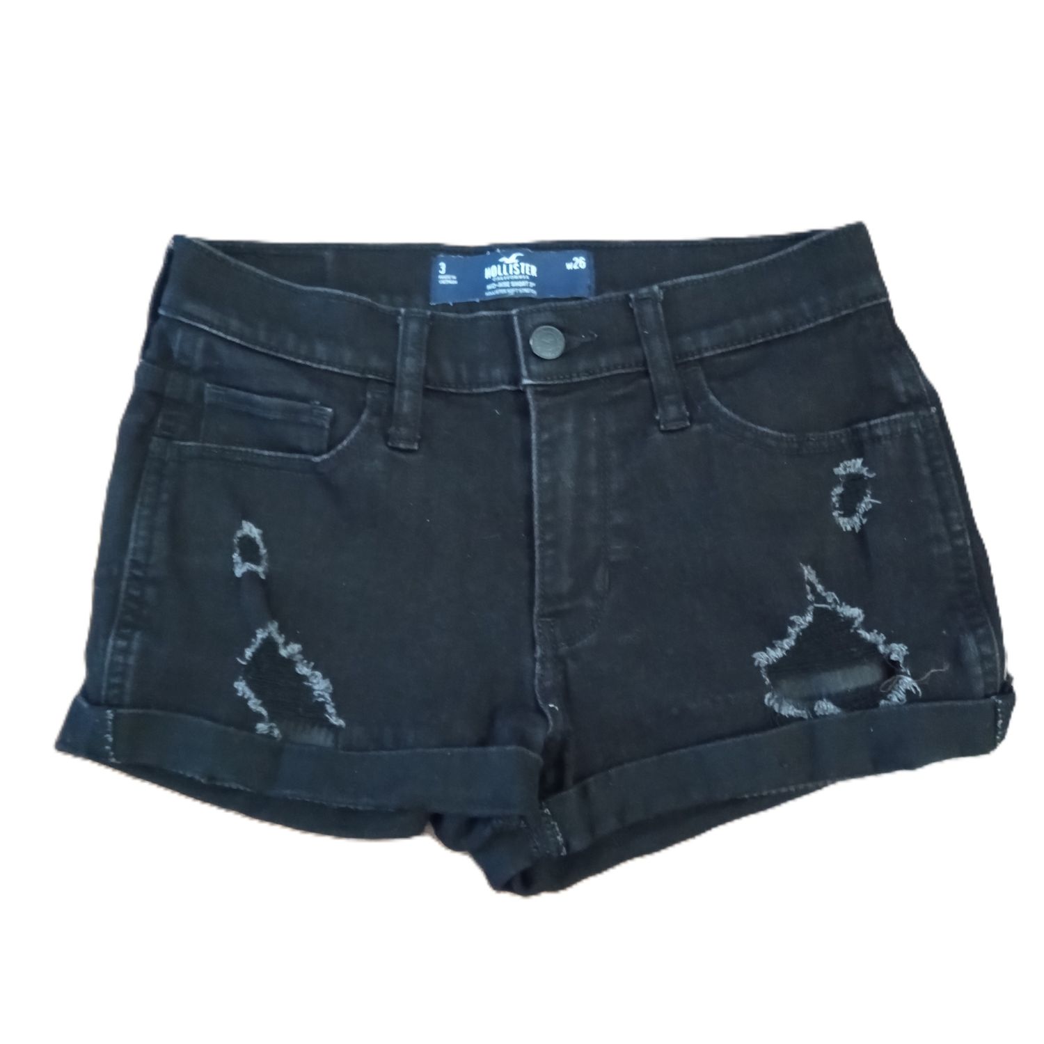Hollister Sz 3 Women&#39;s Jrs Black Distressed Mid Rise Stretch Midi Shorts