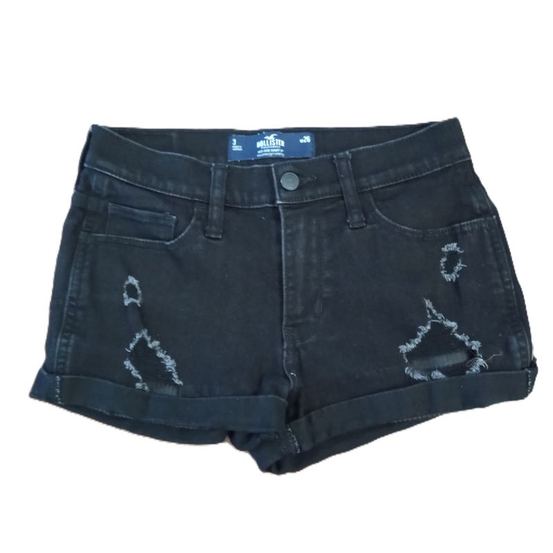 Hollister Sz 3 Women&#39;s Jrs Black Distressed Mid Rise Stretch Midi Shorts