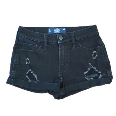 Hollister Sz 3 Women&#39;s Jrs Black Distressed Mid Rise Stretch Midi Shorts