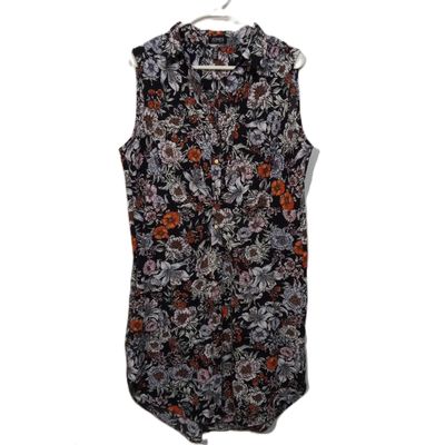 Jones New York Sz 14 Large Women&#39;s Blue Floral Sleeveless Button-Up Knee Length Dress