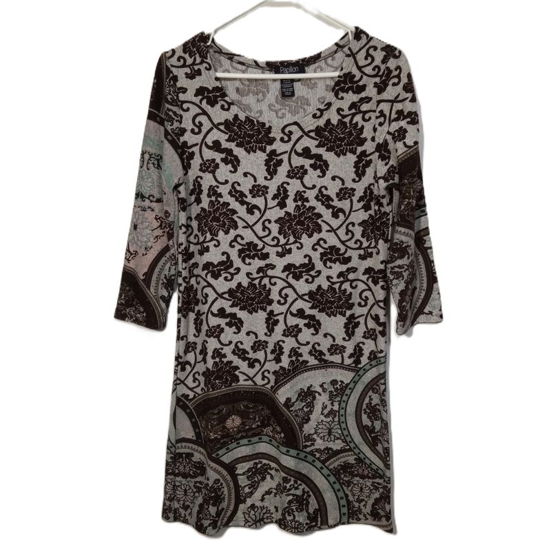 Papillon Large Women&#39;s Grey Floral Print 3/4 Sleeve Lightweight Sweater Dress