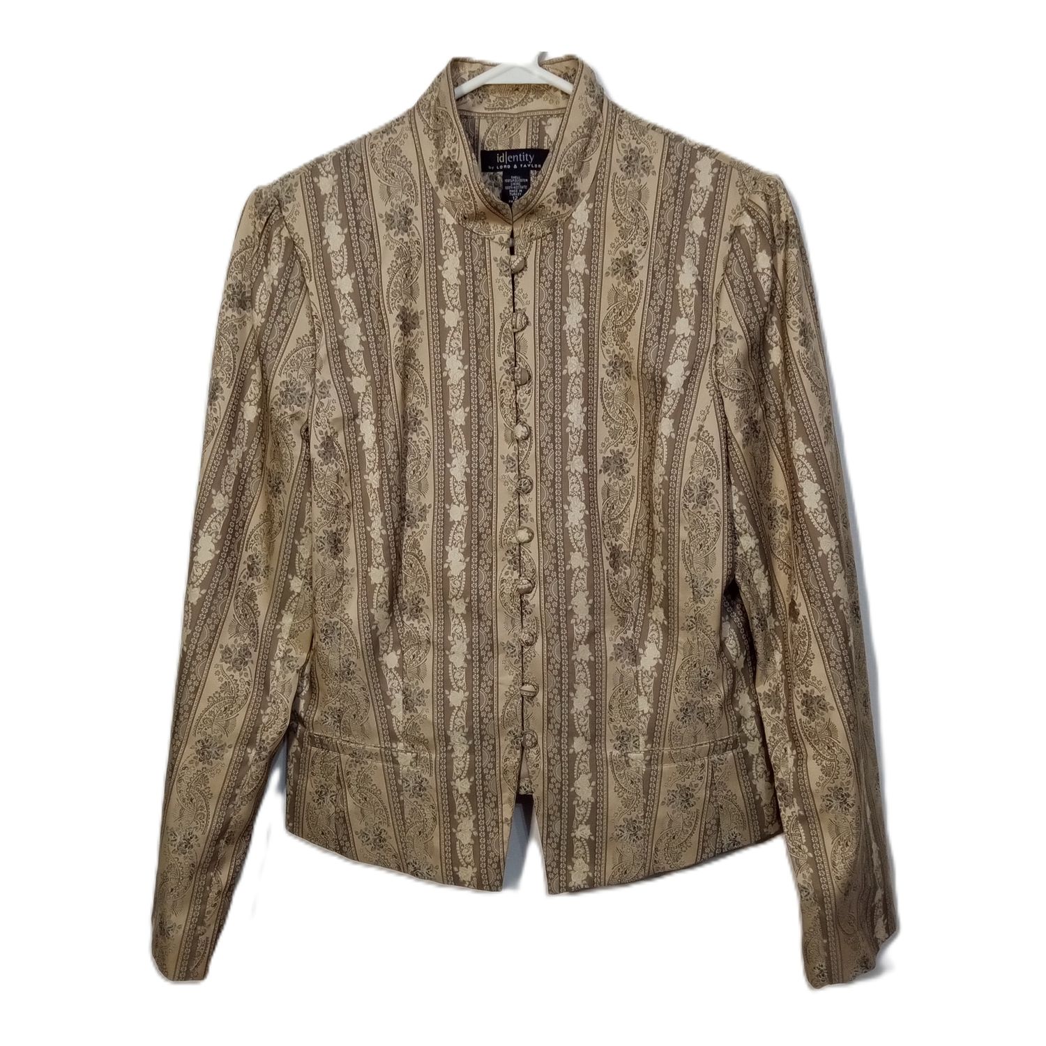 Vintage Identity by Lord &amp; Taylor 12 Tan Brocade Button Up Blazer Jacket