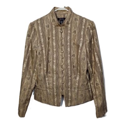 Vintage Identity by Lord &amp; Taylor 12 Tan Brocade Button Up Blazer Jacket