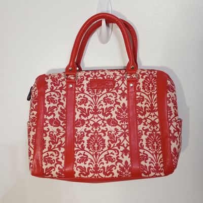 Jo &amp; Jo 12x9x5 Red &amp; White Damask Insulated Cooler Lunch Food Tote Bag