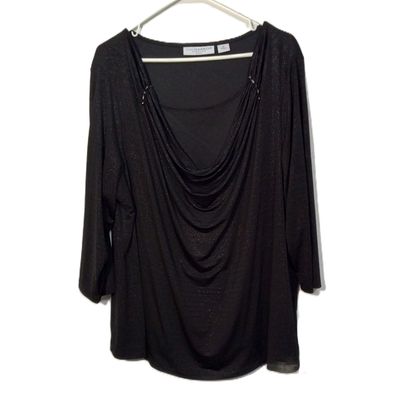 Sag Harbor 2X Women&#39;s Black Sparkly 3/4 Sleeve Stretch Plus Size Blouse