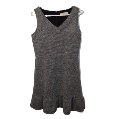 Loft 8P 8 Petite Women&#39;s Grey Tweed Sleeveless Ruffle Hem Dress