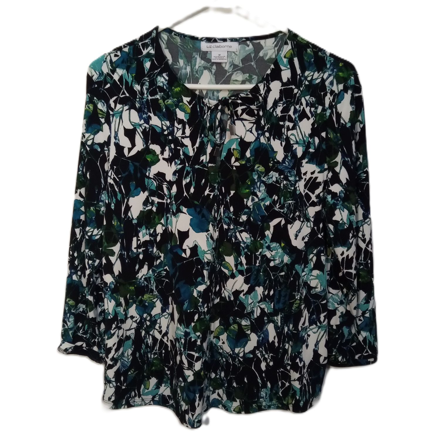 Liz Claiborne Medium Women&#39;s Black &amp; Green 3/4 Sleeve Career Blouse
