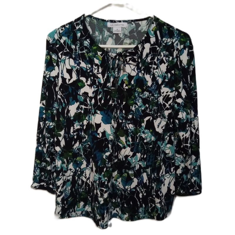 Liz Claiborne Medium Women&#39;s Black &amp; Green 3/4 Sleeve Career Blouse