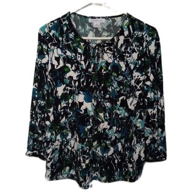 Liz Claiborne Medium Women&#39;s Black &amp; Green 3/4 Sleeve Career Blouse