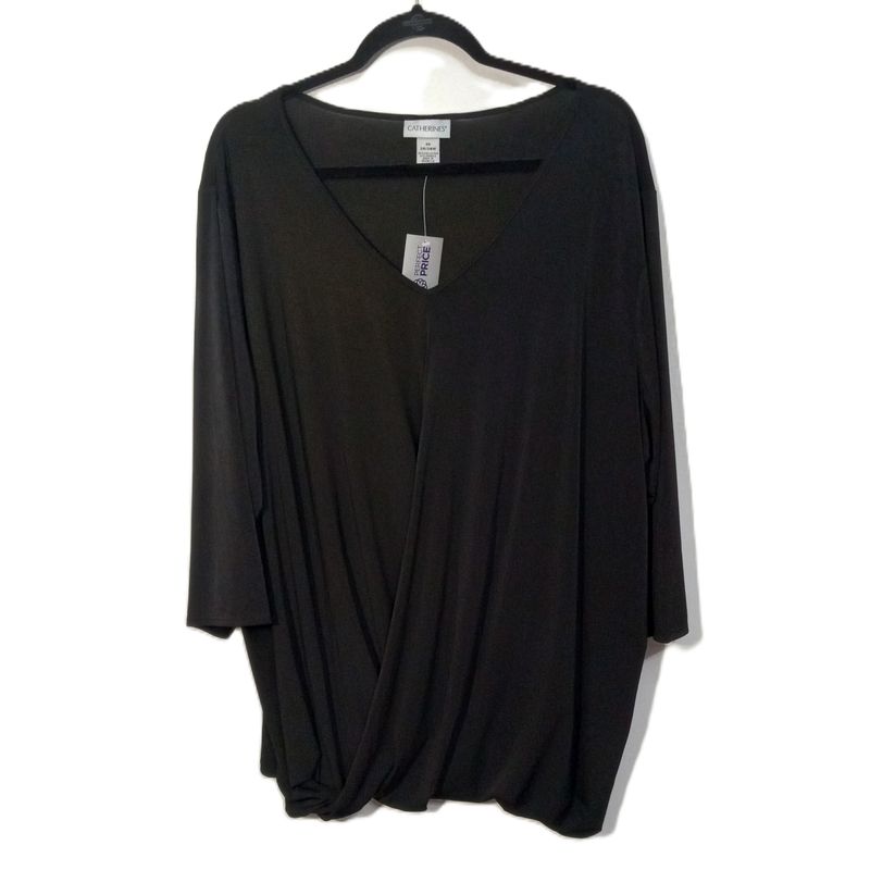 NEW! Catherine&#39;s 3X Women&#39;s Black V-Neck Short Sleeve Plus Size Dressy Stretch Blouse