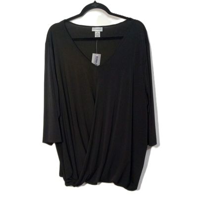 NEW! Catherine&#39;s 3X Women&#39;s Black V-Neck Short Sleeve Plus Size Dressy Stretch Blouse