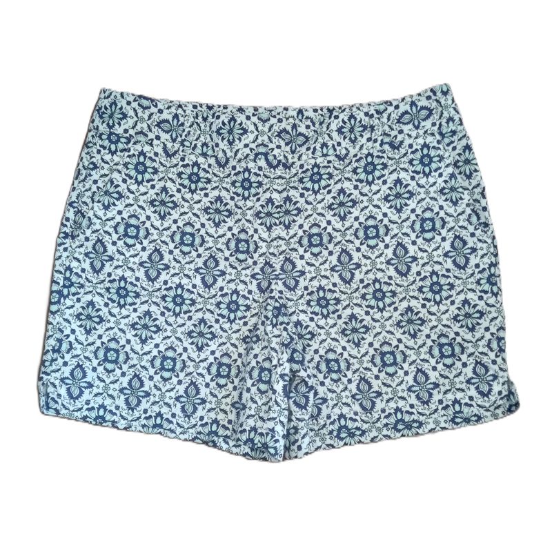 Loft Sz 8 Women&#39;s Cotton Blue &amp; White Floral Chino Midi Shorts